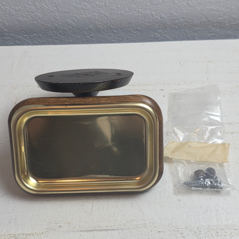 Vintage Wall Mount Soap Dish Wood and Brass Gold Tone Metal Tray with Hardware